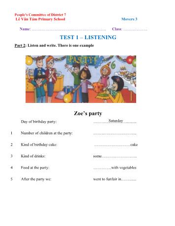 Bài Test English 4 - Movers 3 - Lê Văn Tám Primary School