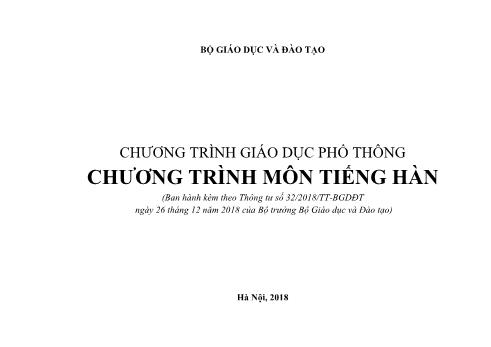 Chương trình Giáo dục phổ thông Chương trình môn tiếng Hàn