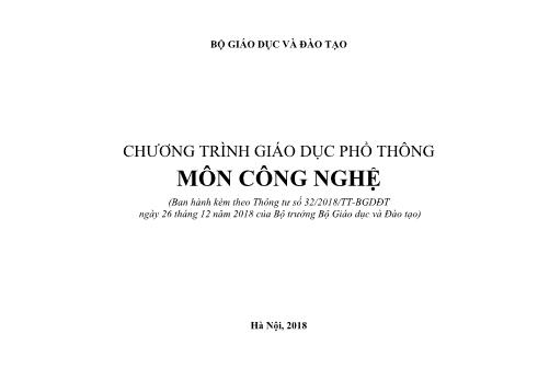 Chương trình Giáo dục phổ thông môn Công nghệ