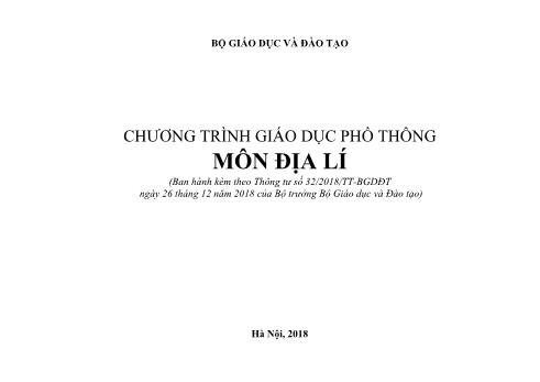 Chương trình Giáo dục phổ thông môn Địa lí