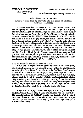 Đề cương tuyên truyền kỷ niệm 75 năm thành lập đội thiếu niên tiền phong Hồ Chí Minh (15/5/1941 – 15/5/2016)