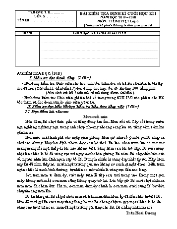 Đề kiểm tra định kì cuối học kì I môn Tiếng Việt Lớp 5 - Năm học 2019-2020