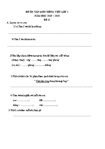 Đề ôn tập môn Tiếng Việt Lớp 2 - Đề 15 - Năm học 2019-2020 (Có đáp án)