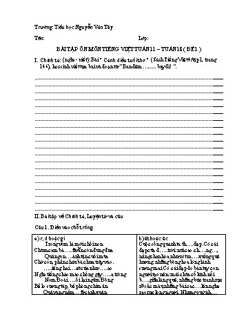 Đề ôn tập môn Tiếng Việt Lớp 4 - Đề 1 - Tuần 11 đến 18 - Trường Tiểu học Nguyễn Văn Tây