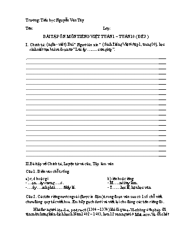 Đề ôn tập môn Tiếng Việt Lớp 4 - Đề 3 - Tuần 1 đến 10 - Trường Tiểu học Nguyễn Văn Tây