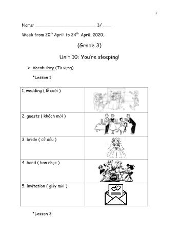 Giáo án ôn tập môn Tiếng Anh Lớp 3 - Unit 10: You’re sleeping! - Năm học 2019-2020