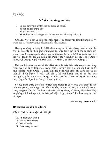 Phiếu bài tập Tiếng Việt Lớp 4 - Tuần 24, Bài: Vẽ về cuộc sống an toàn - Trường tiểu học Dương Minh Châu