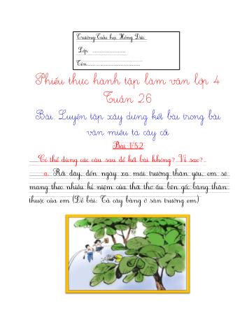 Phiếu học tập môn Tập làm văn Lớp 4 - Bài: Luyện tập xây dựng kết bài trong bài văn miêu tả cây cối - Trường tiểu học Hồng Đức