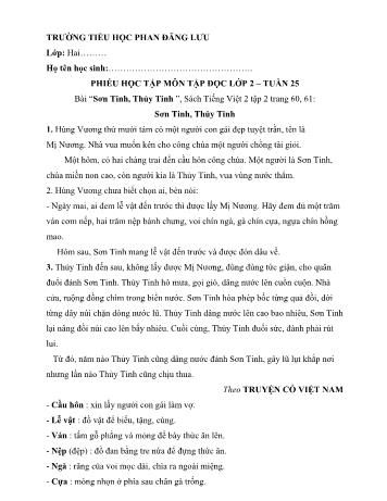 Phiếu học tập môn Tiếng Việt Lớp 2 - Tuần 25 - Trường tiểu học Phan Đăng Lưu