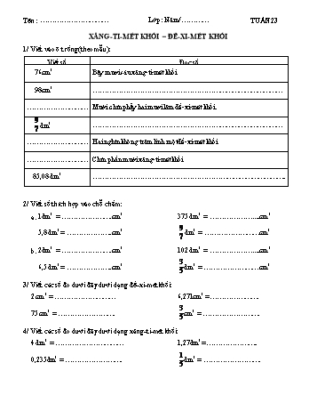 Phiếu học tập môn Toán Khối 5 - Tuần 23