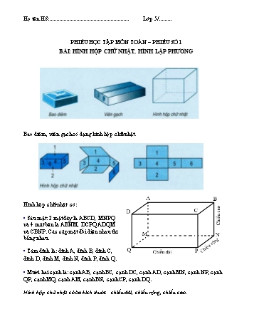 Phiếu học tập môn Toán Lớp 5 - Tuần 22