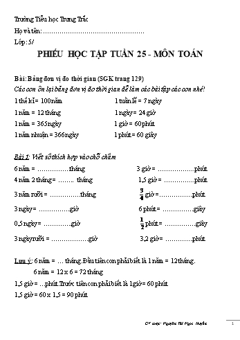 Phiếu học tập môn Toán Lớp 5 - Tuần 25 - Nguyễn Thị Ngọc Huyền