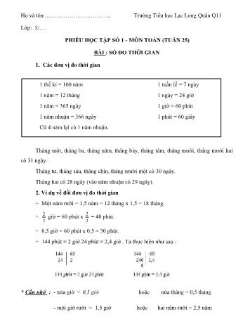 Phiếu học tập môn Toán Lớp 5 - Tuần 25 - Trường Tiểu học Lạc Long Quân, Quận 11