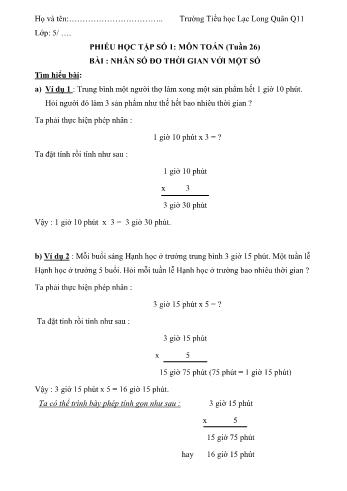 Phiếu học tập môn Toán Lớp 5 - Tuần 26 - Trường Tiểu học Lạc Long Quân, Quận 11