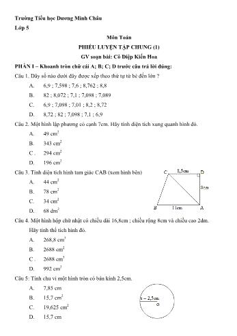 Phiếu luyện tập môn Toán Lớp 5 - Tuần 24 - Diệp Kiến Hoa