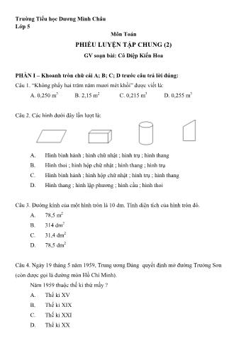 Phiếu luyện tập môn Toán Lớp 5 - Tuần 24 (Tiếp theo) - Diệp Kiến Hoa