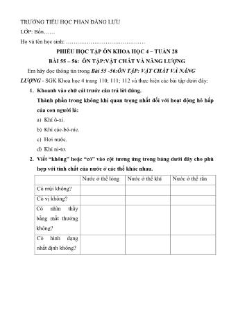Phiếu ôn tập Lớp 4 - Tuần 28 - Trường tiểu học Phan Đăng Lưu