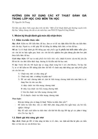 Tài liệu Hướng dẫn sử dụng các kỹ thuật đánh giá trong lớp học cho môn Tin học