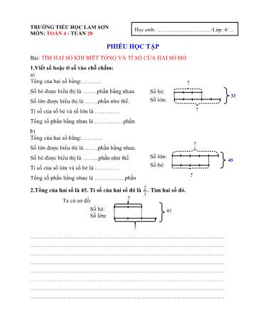 Phiếu học tập các môn Lớp 4 - Tuần 28 - Trường Tiểu học Lam Sơn