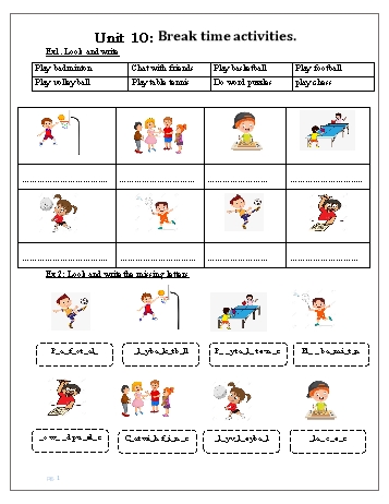 Bài tập ôn tập môn Tiếng Anh Lớp 3 - Unit 10: Break time activities