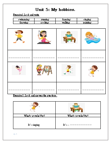 Bài tập ôn tập môn Tiếng Anh Lớp 3 - Unit 5: My hobbies
