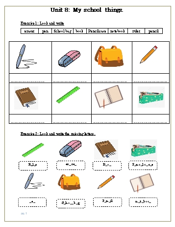 Bài tập ôn tập môn Tiếng Anh Lớp 3 - Unit 8: My school things