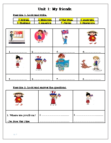 Bài tập ôn tập môn Tiếng Anh Lớp 4 - Unit 1: My friends