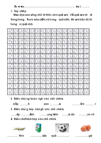 Bài tập ôn tập môn Tiếng Việt Lớp 1 - Đọc hiểu: Con quạ khát nước