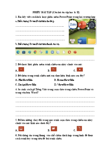 Phiếu bài tập môn Tin học Lớp 4 - Học kì II