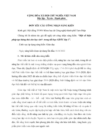 SKKN Một số biện pháp tạo hứng thú cho học sinh trong tiết học Giáo dục thể chất Lớp 1