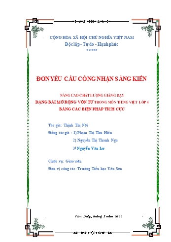 SKKN Nâng cao chất lượng giảng dạy dạng bài mở rộng vốn từ trong môn Tiếng Việt Lớp 4 bằng các biện pháp tích cực