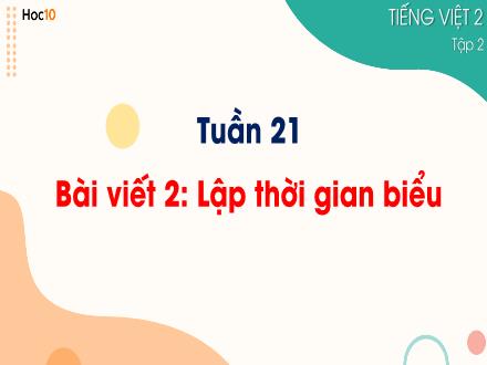 Bài giảng Tiếng Việt 2 - Tuần 21. Bài viết 2: Lập thời gian biểu