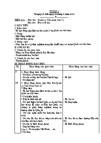 Giáo án Âm nhạc Lớp 1 + 2 + 3 + 5 - Tuần 1 - Năm học 2021-2022 - Lê Thị Kim Chung
