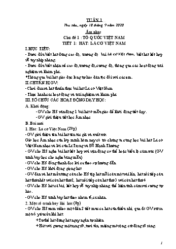 Giáo án Âm nhạc Lớp 1 - Tuần 1 đến 27 - Năm học 2020-2021 - Vũ Thị Hương Anh