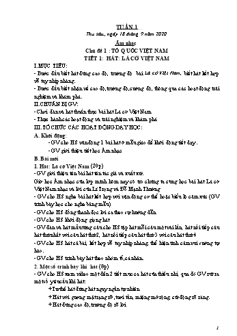 Giáo án Âm nhạc Lớp 1 - Tuần 1 đến 8 - Năm học 2020-2021 - Vũ Thị Hương Anh