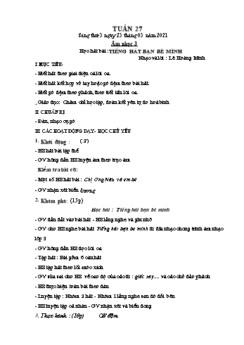 Giáo án Âm nhạc Lớp 2 + 3 + 4 + 5 - Tuần 27 - Năm học 2020-2021 - Lê Thị Kim Chung