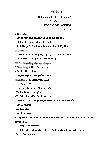 Giáo án Âm nhạc Lớp 2 + 3 + 4 + 5 - Tuần 4 - Năm học 2020-2021 - Lê Thị Kim Chung