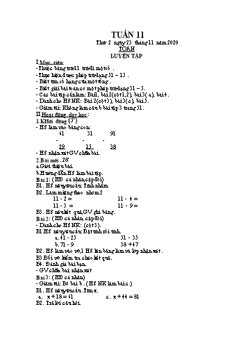 Giáo án các môn Lớp 2 - Tuần 11 - Năm học 2020-2021 - Nguyễn Thị Hồng
