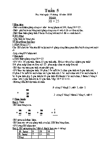 Giáo án các môn Lớp 2 - Tuần 5 - Năm học 2020-2021 - Nguyễn Thị Hồng