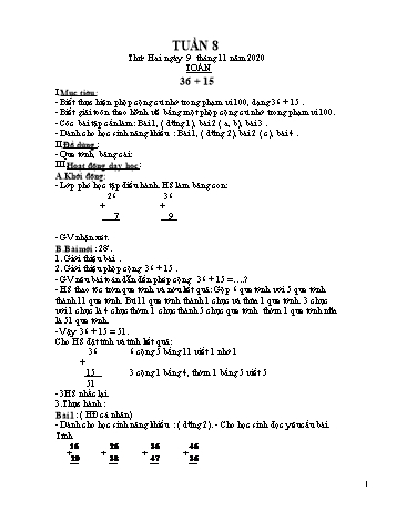 Giáo án các môn Lớp 2 - Tuần 8 - Năm học 2020-2021 - Nguyễn Thị Hồng