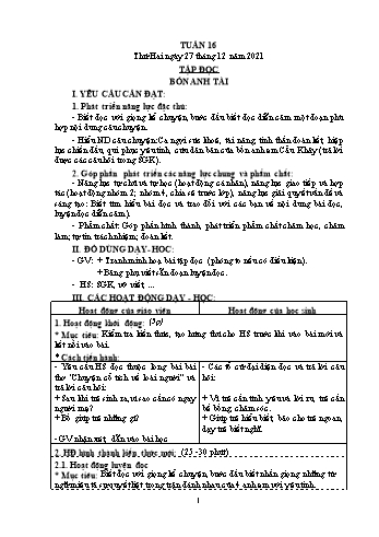 Giáo án các môn Lớp 4 - Tuần 16 - Năm học 2020-2021 - Nguyễn Thị Mai Liễu