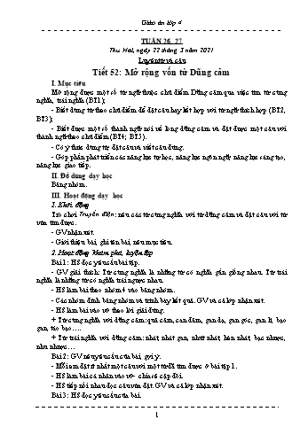 Giáo án các môn Lớp 4 - Tuần 26 + 27 - Năm học 2020-2021 - Nguyễn Thị Mai Liễu