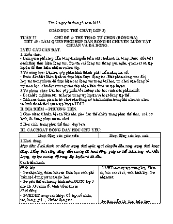 Giáo án Giáo dục thể chất Lớp 3 + 4 + 5 - Tuần 27 - Năm học 2022-2023 - Trần Thị Hường