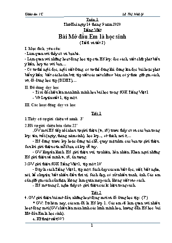 Giáo án Lớp 1 - Tuần 1 - Năm học 2020-2021 - Lê Thị Hải Lý