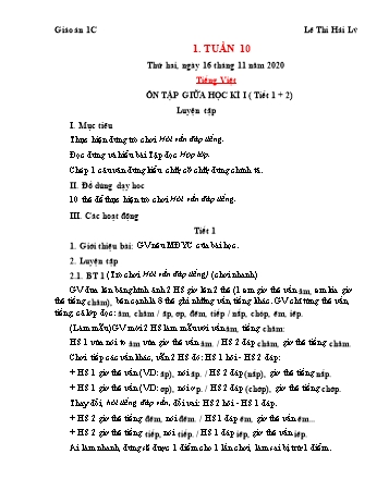 Giáo án Lớp 1 - Tuần 10 - Năm học 2020-2021 - Lê Thị Hải Lý