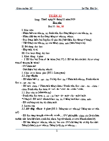 Giáo án Lớp 1 - Tuần 12 - Năm học 2020-2021 - Lê Thị Hải Lý