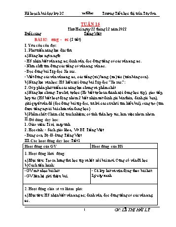 Giáo án Lớp 1 - Tuần 15 - Năm học 2022-2023 - Lê Thị Hải Lý