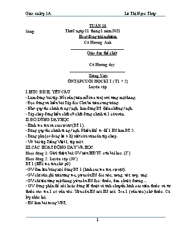 Giáo án Lớp 1 - Tuần 18 - Năm học 2020-2021 - Lê Thị Ngọc Thúy