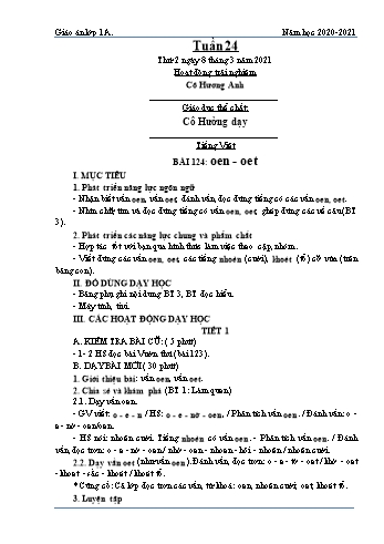 Giáo án Lớp 1 - Tuần 24 - Năm học 2020-2021 - Lê Thị Ngọc Thúy