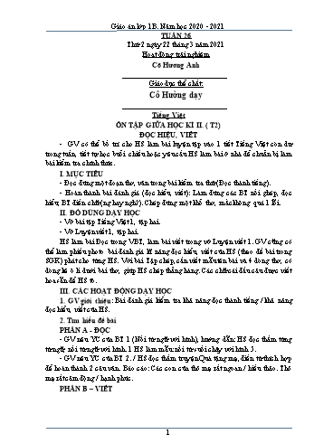 Giáo án Lớp 1 - Tuần 26 - Năm học 2020-2021 - Lê Thị Ngọc Thúy